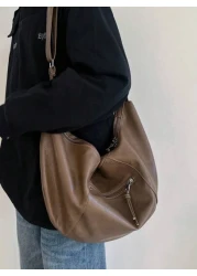 Fashionable Solid Color Shoulder Bag Personalized Casual Crossbody Bag Large Capacity Soft PU Dumpling Bag Korean Style Backpack School Bag Commute Gifts Scream Men Bag Winter Laptop Thanksgiving Trav