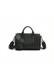 حقيبة رجالية أمريكية أنيقة صغيرة على الكتف، حقيبة بوسطن ذات طبعة هندسية على جلد PU كلاسيكي أسطواني، أسلوب شارع