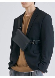 1Pc Black Fashionable Flap Over Crossbody Bag Sling Bag Messenger Bag Leather Bag For Commute Business Going Out Anti Theft Waterproof Gifts PU Leather Business Casual Minimalist Holiday Essentials Gi
