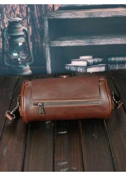 حقيبة كتف أسطوانية متعددة الوظائف مقاومة للماء للعمل والكلية والسفر والمدرسة من جلد البولي يوريثان بتصميم بس