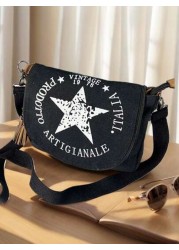 Pentagram Crossbody Bag Tassel Zipper Design Retro Classic Men Shoulder Bag Suitable For Hiking Commuting Travel School Sling Bag