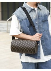 Fashionable PU Checkerboard Print Bucket Bag Unisex Portable Shoulder Messenger Bag Suitable For Work Shopping Travel Father s Day Gift Party Etc