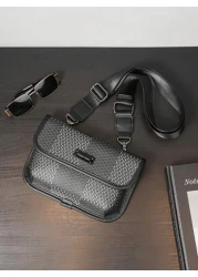 New Men s Flip Cover Mailman Bag Large Capacity Fashionable Checkered Embossed Small Chest Bag Versatile Outdoor Men s Crossbody Bag PU Waterproof Small Square Bag Men s Shoulder Bag Wear Resistant Co