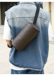 Retro Print Streetwear Unisex Shoulder Bag Crossbody Bag Wide Strap Korean Fashion Student Round Cylinder Bag Long Bag