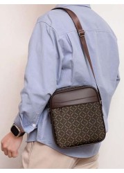 A Fashionable Men s Business PU Bag With PVC Leather Material Small Square Bag Shoulder Crossbody Bag Mobile Phone Bag Coin Purse Brand Print Metal Zipper Adjustable Shoulder Strap Fine Stitching Stor