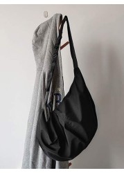 1pc Black Solid Color Nylon Cloth Water Proof Crescent Shaped Shoulder Bag With Large Capacity And Zipper Suitable For Men s Daily Commuting Traveling And School College Bag Purse Holiday Storage Bag