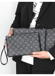 Portable Fashion Pu Leather Men Wallet Hand Bag Male Clutch Purse Large Capacity Coin Zipper Purses Money Bag Wash Bag Toiletry Bag Handbag For University Students For Outdoor Travel Work And School H