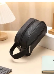 حقيبة غسيل للرجال مقاومة للماء لحفظ مستحضرات التجميل، من نمط جلد الليتشي البلاستيكي، حقيبة مكياج محمولة، منظ