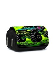 Truck Pattern Printed Double Layer Flip Pen Bag