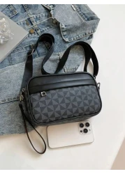 Black Fashion Business Shoulder Bag For Men PU Leather Messenger Bag Wide Strap Crossbody Bags Square Plaid Designer Male Sling Bags Luxury Bags