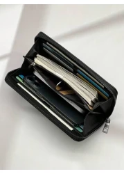 New Waxed Leather Long Zip Clutch Bag Spacious Casual Fashion Gifts Fall Christmas Scream Men Bag Wallet Hand Bag Men Zipper Bag Fashionable Casual Thanksgiving Travel Winter Purse Holiday Wash Bag Ol