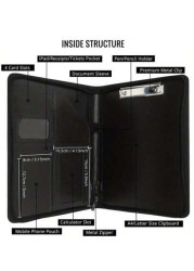 1pc DIY Zippered PU Leather Business Padfolio Notebook With Letter Size Clipboard A4 Portfolio Binder Organizer Folder Interview Resume Document Organizer With Sleeve Holder Black A Great Partner For