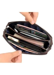 محفظة جلدية للرجال، محفظة جلدية للرجال بقفل كلمة مرور للأعمال، محفظة جلدية مضادة للسرقة بحامل للهاتف ، حقيبة