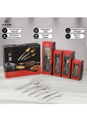 LIFE SMILE Cutlery Set, 18/10 Pure Stainless Steel Flatware Set with Stand, Rust Proof &amp; Fade Proof Dinnerware Set (MATTE SILVER, 88 Pieces)