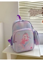 Cartoon Unicorn Printed Backpack For Girls With Pencil Case Included