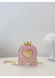 حقيبة كتف من الجلد الاصطناعي PU للبنات على شكل تيجان الأميرات الكرتونية