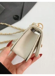 1pc Diamond Chain Small Bag Girl s Crossbody Bag Fashionable Mini Embroidery Simple One Shoulder Small Square Bag Pu Material Lock Closure Suitable For Girls Daily Use Attending Parties Going Out Shop