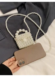 حقيبة بنات يدوية من اللؤلؤ الاصطناعي بتزيين باللؤلؤ، حقيبة صغيرة بطية ذات أسلوب الأميرة الأنيق، مناسبة كهدية