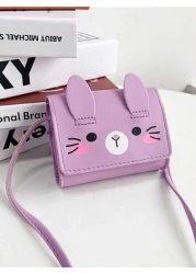 1pc Pu Magnet Closure Fashion Cartoon Bunny Three Dimensional Ears Shoulder Messenger Bag Cute Mini Coin Purse For Girls Suitable For A Variety Of Occasions Comfortable Shoulder Straps Versatile And N