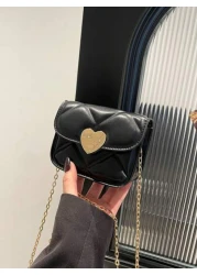 1pc Pu Magnetic Buckle Fashionable And Simple Love Lock Candy Color Diamond Pattern Shoulder Messenger Bag Mini Bag Niche Design Play Comfortable Chain Shoulder Strap Smooth And Versatile Not Picky Su