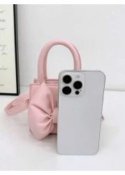1pc Mini Pu Magnet Closure Fashion Sweet Western Bow Handbag Niche Design Out To Play Shoulder Messenger Bag Korean Highly Attractive Bag Adjustable Shoulder Strap Suitable For Going Out School Commut