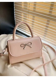 1pc Gentle And Sweet Bow Fashion Handbag Versatile Ins Shoulder Crossbody Bag Stylish And Gentle Small Square Bag With Bow Decoration Pu Material Magnetic Buckle Closure Crossbody Bag High End Solid C