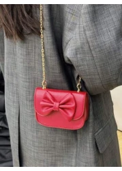 قطعة واحدة حقيبة طفلة صغيرة أنيقة إصدار كوريا نسخة PU بطبعة عقدة الفراشة لطيف، لون سادة، قابلة للطي ذات محفظة ص