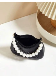 حقيبة صغيرة للإبط للبنات الصغيرات، مزينة باللؤلؤ وغلق سحاب، حقيبة هدية جميلة للبنات