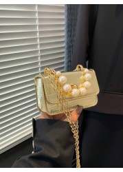 1pc Crocodile Pattern Jelly Bag Children s Handbag Coin Purse Pearl Crossbody Small Bag Exquisite And Fashionable Pearl Handbag Small Square Bag Suitable For Girls To Go Shopping Daily Use Attend Part