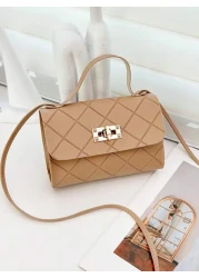 1pc Girls Metal Lock Decor Handbag Shoulder Bag Wallet Coin Purse Adjustable Strap Suitable For Daily Outdoor Travel Trekking Portable Ideal Gift