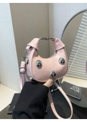 1pc High End Niche Bags Fashionable Shoulder Messenger Bags Mini Handbags Textured Rivet Messenger Bags Personalized Handbags Pu Material Smooth Zipper Fashionable Adjustable Shoulder Straps High End