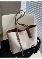 Large Capacity Foldable Shoulder Strap Tote Bag Suitable For Women Shopping Work Commute Outing Business Events Gift For Mom New In Fall Winter Larrge Capacity Shoulder Tote Bag