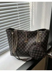 Large Capacity Bag 2024 New Women Bag Fashionable Commuter Retro Chain Mother Handheld Shoulder Shopping Bag Printed Tote Bag Old Money Style Women BagSchool Bag Back To School Backpack Large Capacity