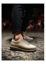 KN Fashion حذاء رياضي رجالي Mp044 Vt مصنوع من الجلد السويدي ذو رباط عالي/سميك ونعل أسمر ضارب للصفرة