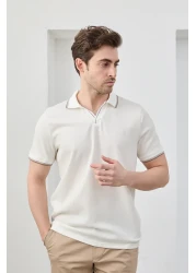 RAVANELLI تي شيرت رجالي من نسيج القطن غير القابل للانكماش بقصة ضيقة ورقبة بولو