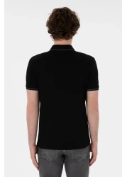 U.S. Polo Assn. تي شيرت أسود أساسي بياقة بولو بقصة ضيقة للرجال 50305980 -VR046