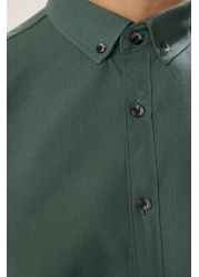  Collection Dark Green Slim Fit Epaulettes Shirt - Long Sleeve, 100% Cotton, Tmnss20Go0189
