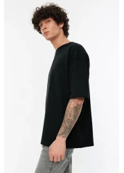  Collection Black Oversize/Wide Cut 100% Cotton Short Sleeve Basic T-Shirt Tmnss22Ts0318