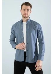 YXC Trend Maker Men's Blue Slim Fit Slim Fit Pocketless Denim Shirt