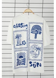 Trendyol Collection Unisex Ecru Oversize Printed Cotton T-Shirt - Tmnss25Ts00031