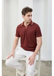 RAVANELLI تي شيرت رجالي من نسيج القطن غير القابل للانكماش بقصة ضيقة ورقبة بولو