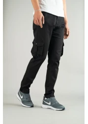 bombe Men's Black Trousers Cargo Silim Fit