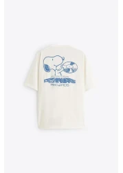 The Champ Clothing Crew Neck Peanuts Records Printed Oversize White Men's T-Shirt