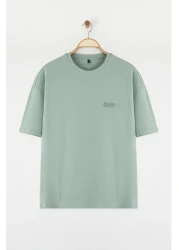  Collection Dark Mint Oversize 100% Cotton Crew Neck Minimal Text Printed Tok Fabric T-Shirt Tmnss23Ts00084