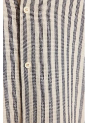  Collection قميص ذو مظهر كتان مخطط بقصة عادية باللون الأزرق الداكن TMNSS23GO00062