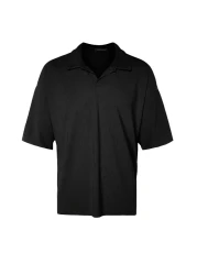  Collection LimiTed EdiTion Black POlo Neck TexTured OTToman T-Shirt - TMNSS23po00020
