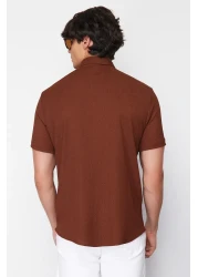  Collection Summer Textured Wrap Knitted Shirt - Brown, Regular Fit, Short Sleeve Tmnss23Go00055