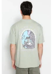  Collection Art Printed Mint Oversize Cotton T-Shirt - Short Sleeve Tmnss21Ts3559