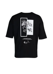  Collection Black Oversize/Wide Cut Crew Neck Back Printed 100% Cotton Short Sleeve T-Shirt Tmnss21Ts1223