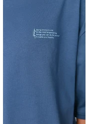  Collection Indigo Oversize Crew Neck 100% Cotton T-Shirt - Minimal Text Printed TMNSS23TS00084